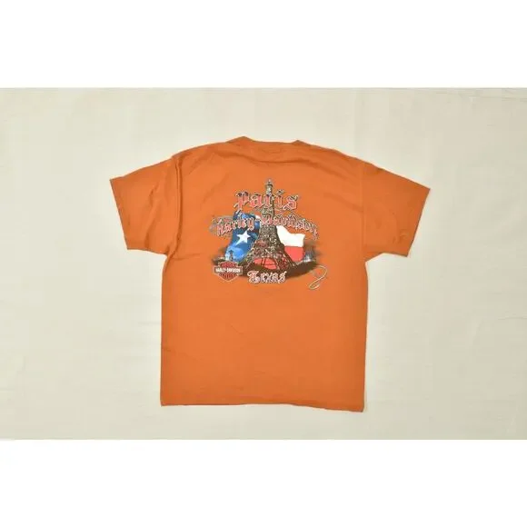 Harley-Davidson Paris Texas T-Shirt Men's Regular Size Large Orange Cotton - Picture 8 of 8